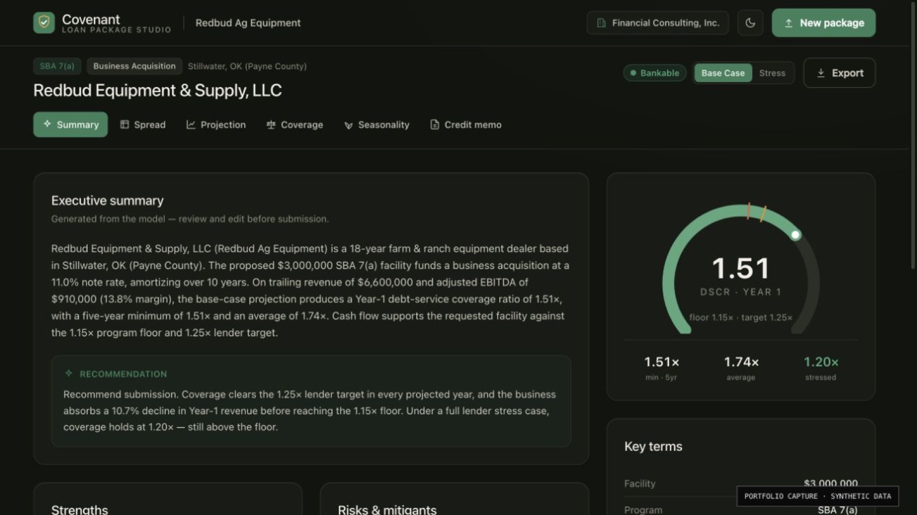 Original loan-modeling workspace · built-in sample deal