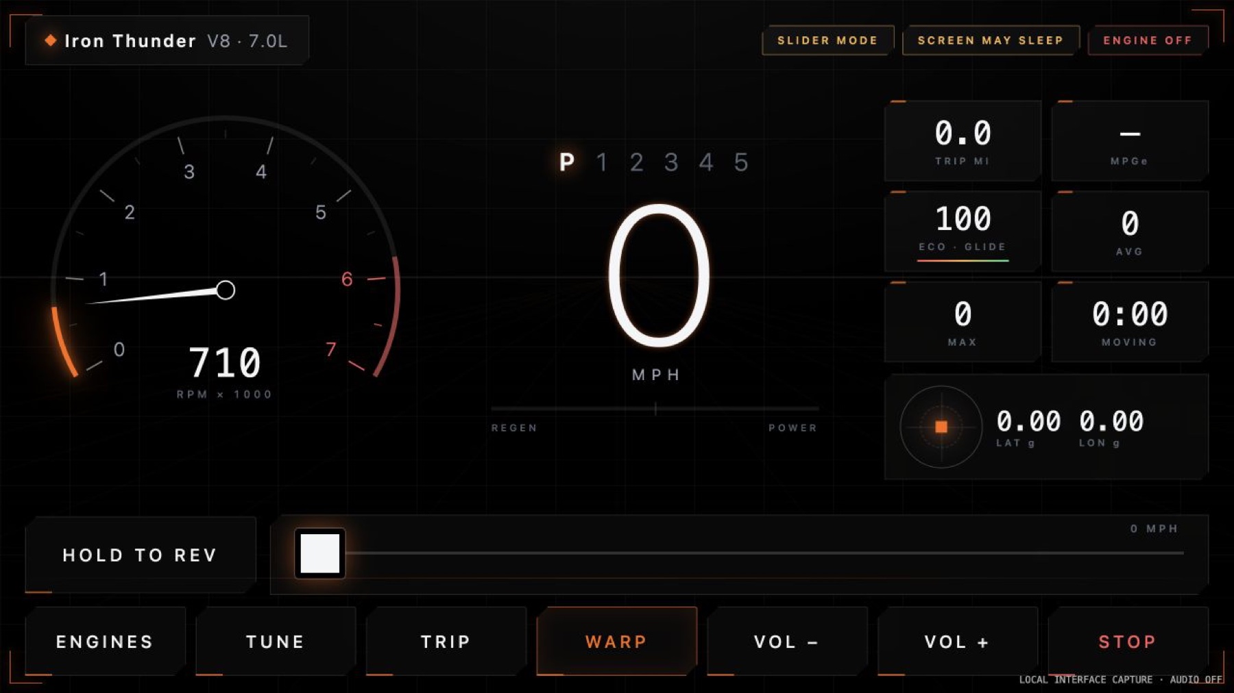 Original audio dashboard · local interface capture with audio and GPS disabled